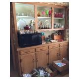 Microwave, glass ware, kitchen utensils