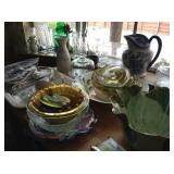 Bowls, crystal and Blue & White pitcher