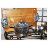 Pewter and silver plate serving pieces