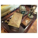 Hand-carved mahogany table and decoratives