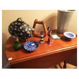 Piggy bank, wooden stirup, small vintage oil lamp