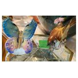Figurines, Butterfly by Harrier Karl End Volksted, Bird by Hutschenreuther with JR initials on b