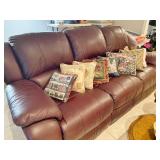 Brown Leather recliner (both ends) wall hugger sofa