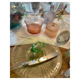 eautiful assortment of Victorian pressed glass, Etched cornflower depression glass, pink and green