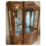 Drexel Cherbourg china cabinet, lighted with botanical theme, beveled glass, drawers lined for s