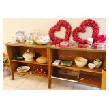 Mid century walnut credenza with lots of decoratives on the shelves