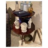 Antique Pie Table with assortment of Lampe Berger Paris burners and oils