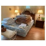Queen size bedroom suit with matching night stands and chest, bedding for queen size bed, queen ma