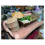 Victorian velvet covered sofa that is waiting for a new life