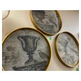 Custom made artwork ,round gray art with gold trim