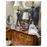 Pair of faux antler lamps, doll made in Italy, Train Engine table lamp