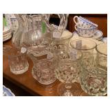 Antique Thumbprint goblets, cream and sugar, water pitcher