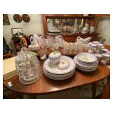 Dining Room with China, Wine Glasses, Thumb print antique Glasses, Spooners and MORE