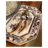 Ironstone Platter, Antler Carving Set 