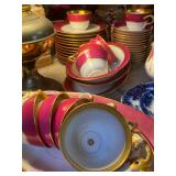 Antique set of fine china gold trim raspberry color no maker name (2)