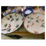 Majolica serving pieces and 3 salad plates