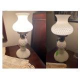 Pair of Vintage Fenton Milk Glass Hobnail Table Boudoir Lamps