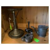 Antique Pewter Candlesticks, Antique Balance Beam Scale used for ewighing goods in a farm setting