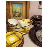 Vintage Pottery, Yellow and Brown, Brown Ironstone
