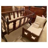 Childs wooden swing crib and Doll Bed