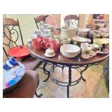 Kitchen Table, round with iron base and trim, 4 chairs