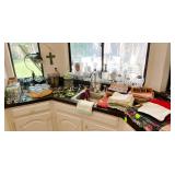 Bar Area filled with crystal decanters, accessories, placemats and napkins