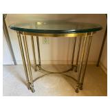 Brass occasional end table with oval beveled glass top
