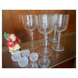 Depression glass stemware and Brilliant Cut Crystal Salts Cellars