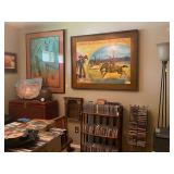 Artwork, bookshelves, wicker storage baskets, DVDs and MORE
