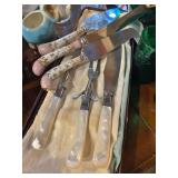 Antique Mother of Pearl carving set and Porcelain carving set