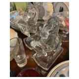 intage clear glass horse bookends
