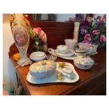 Antique hand painted dresser set pieces