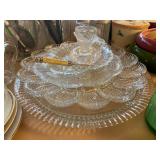Crystal serving pieces including an egg plate