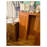 Several Oak storage cabinets and 2 drawer oak filing cabinets