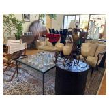 1 Living Area, Chairs, Light Fixture, Round Barrel studded occasional Table
