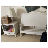 Antique pair of twin beds painted white with matching end table