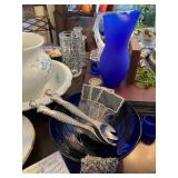 Cobalt Blue Bowl and frosted cobalt blue pitcher