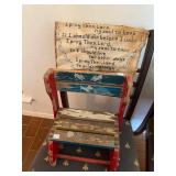 1950s Childs stepstool and Childs embroidery prayer cloth