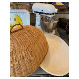 Classic plus white KitchenAid Mixer, Large oval platter from Italy with wicker cover