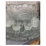 Antique Wagon Wheel Punch Bowl with Cups 