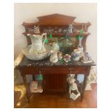 1 abc Antique dry sink with black marble top AND Antique Green White wash basin