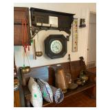 1 Oak Bench with assorted copper pieces, Antique Coat Rack