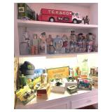 2 Assortment of John Deere items, Vintage Liquor Canisters, Vintage Texaco Truck