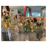 2 Llardo figurines Girl pulling Boy and Dog in Wagon and a Bell