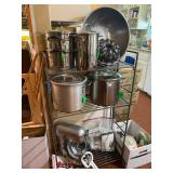 3 Commercial KitchenAid mixer and assortment of pots