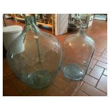 Vintage extra large glas bottles, one hand blown, one molded
