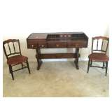Writing desk, antique chairs