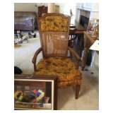 Vintage upholstered chair, oil art