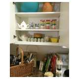 Cooking utensils, cookbooks, dishes