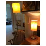 Matching floor and table lamps, beige linen shades